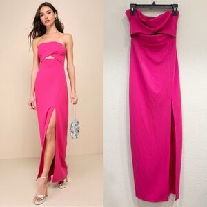S - NWOT Lulus Extravagant Persona Fuchsia Strapless Cutout Column Maxi‎ Dress
